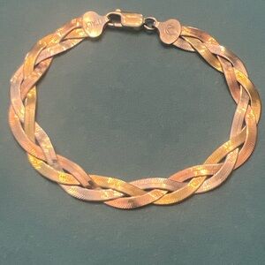 Sterling Silver.925 Elegant multi color Gold Braided Bracelet Italy